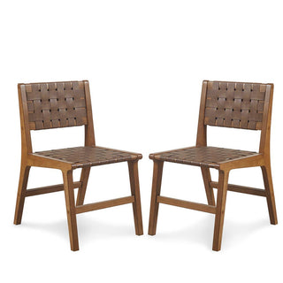 Brown Faux Leather Woven Dining Chairs