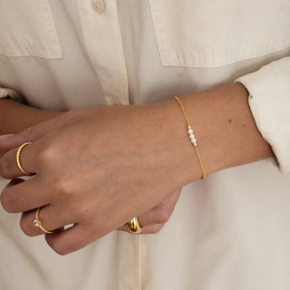 3 Pearl Bracelet - 14k gold plate over silver