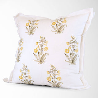 Lucy Hand Painted Block Print Floral Pillow Cover - Gold