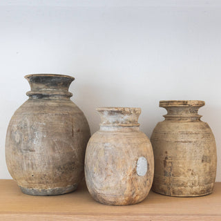 Antique Neutral Primitive Wooden Vase