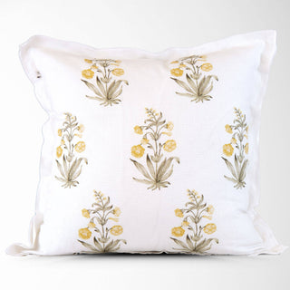 Lucy Hand Painted Block Print Floral Pillow Cover - Gold
