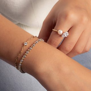 Bezel Charm Paperclip Bracelet - 14k gold over sterling silver