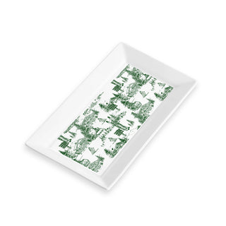 Ceramic Serving Tray - Green Skiing Toile