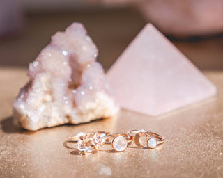 14k goldfill ring set w/ faceted rainbow moonstone