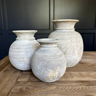 Antique Neutral Primitive Wooden Vase