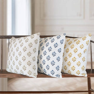 Isabella Gold Floral Block Print Pillow Cover –Elegant Decor