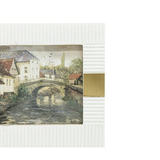 4x6 Kesia Ribbed Resin Photo Frame White With Brass Inlay