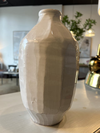 Off White Glossy with Ribbed Texture Med Size Vase