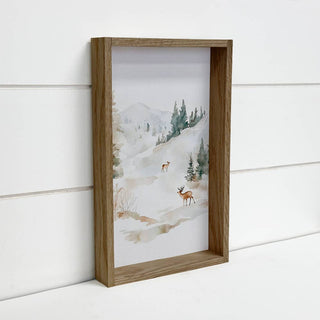 Winter Snow White Deer - Winter Canvas Art - Wood Framed Art