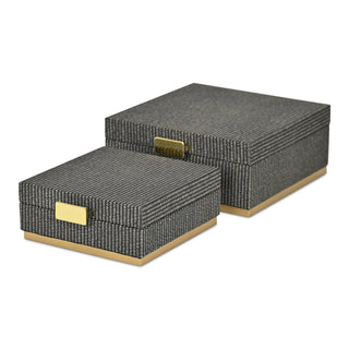 Medium Gray Woven Square Box |Gold Metal Base (1)