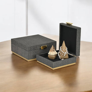 Medium Gray Woven Square Box |Gold Metal Base (1)