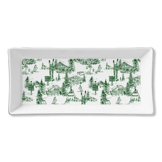 Ceramic Serving Tray - Green Skiing Toile
