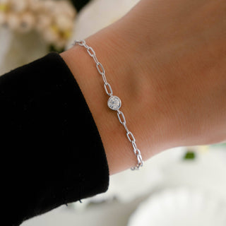 Bezel Charm Paperclip Bracelet - 14k gold over sterling silver