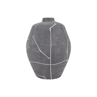 Grey Terracotta Vase with White Swirl Lines