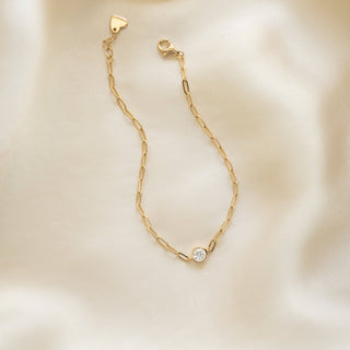 Bezel Charm Paperclip Bracelet - 14k gold over sterling silver