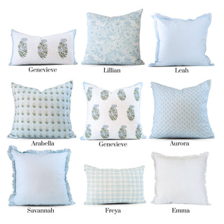 Sky Blue Block Print Pillow - with down insert