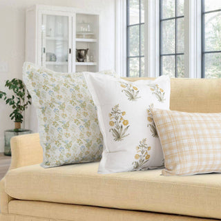 Lucy Hand Painted Block Print Floral Pillow Cover - Gold
