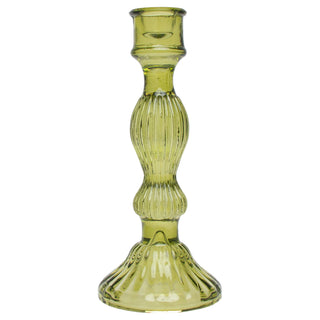 Olive Glass Candle Sticks set of 2