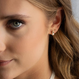 Round Pearl + Crystal Stud Earrings