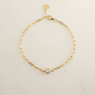 Bezel Charm Paperclip Bracelet - 14k gold over sterling silver
