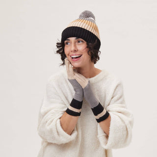 PICCADILLY BLACK TAN Stripe Knit Beanie
