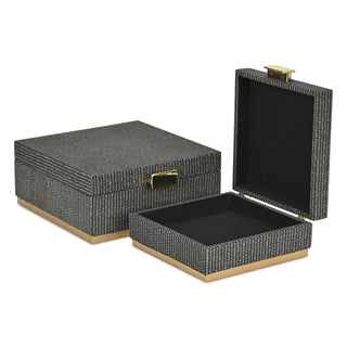 Medium Gray Woven Square Box |Gold Metal Base (1)