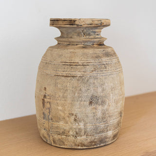 Antique Neutral Primitive Wooden Vase