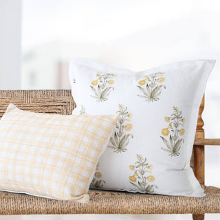 Lucy Hand Painted Block Print Floral Pillow Cover - Gold