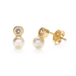 Round Pearl + Crystal Stud Earrings