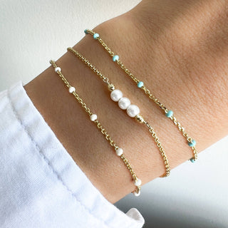 3 Pearl Bracelet - 14k gold plate over silver