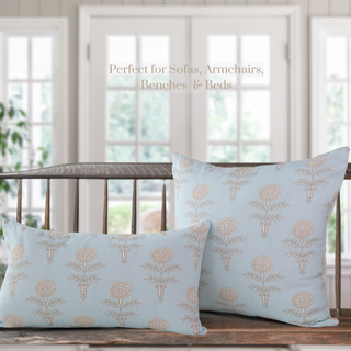 Elodie Sky Floral Block Print Pillow Cover