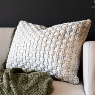 16x24 Hand Woven Knotted White Pillow
