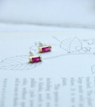 Gold Baguette Stone Stud Earrings