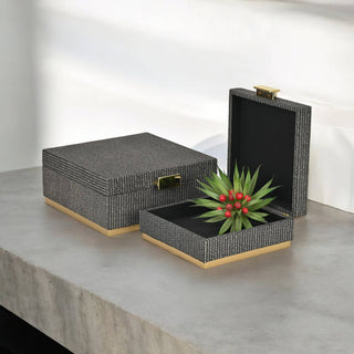 Medium Gray Woven Square Box |Gold Metal Base (1)