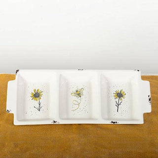 3-Section Serving Dish with Sunflowers & Bees