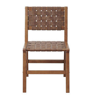 Brown Faux Leather Woven Dining Chairs