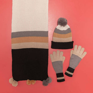 PICCADILLY BLACK TAN Stripe Knit Beanie