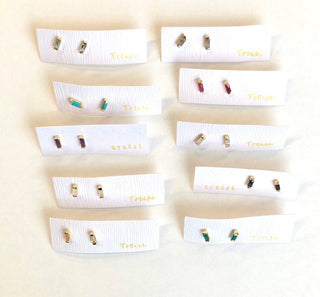 Gold Baguette Stone Stud Earrings
