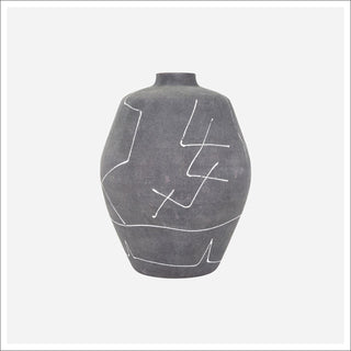 Grey Terracotta Vase with White Swirl Lines