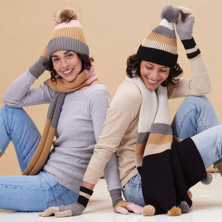 PICCADILLY BLACK TAN Stripe Knit Beanie