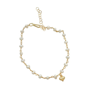 Bracelet pearls w heart -B31