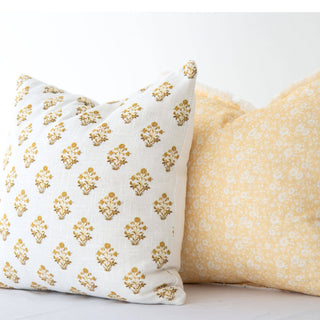 Isabella Gold Floral Block Print Pillow Cover –Elegant Decor