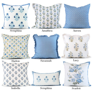 Harlow Blue Floral Garden Pillow Cover – Hand Drawn Design