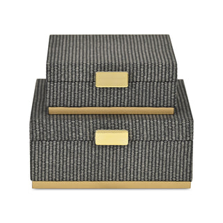 Medium Gray Woven Square Box |Gold Metal Base (1)