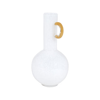 White Art Glass Vase with Small Gold Handle