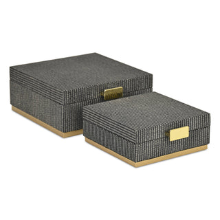 Medium Gray Woven Square Box |Gold Metal Base (1)