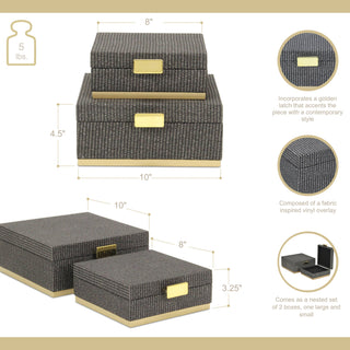 Medium Gray Woven Square Box |Gold Metal Base (1)