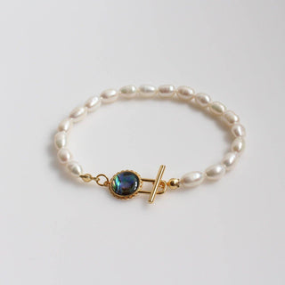 Natural Abalone and Beaded Pearl Bracelet