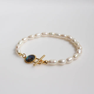 Natural Abalone Bracelet, Beaded Pearl Bracelet
