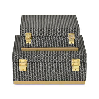 Medium Gray Woven Square Box |Gold Metal Base (1)